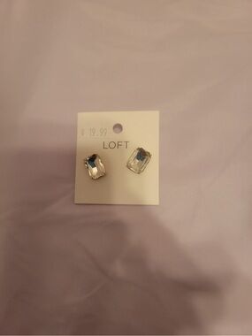 LOFT Silver-Tone Clear Crystal Rectangle Stud Earrings